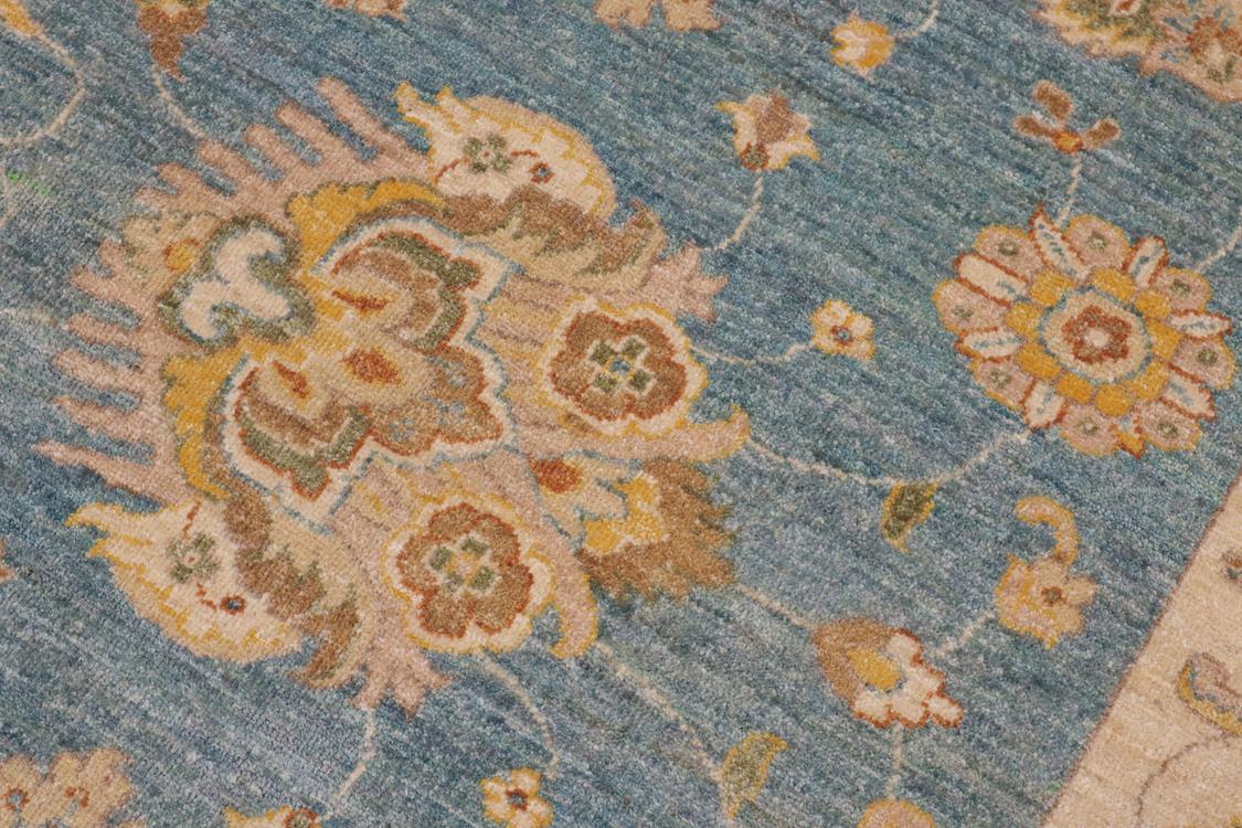 handmade Traditional Kafkaz Blue Ivory Hand Knotted RECTANGLE 100% WOOL area rug 9 x 12