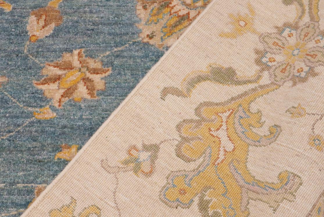 handmade Traditional Kafkaz Blue Ivory Hand Knotted RECTANGLE 100% WOOL area rug 9 x 12