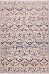 handmade Modern Kafkaz Blue Beige Hand Knotted RECTANGLE 100% WOOL area rug 6X9