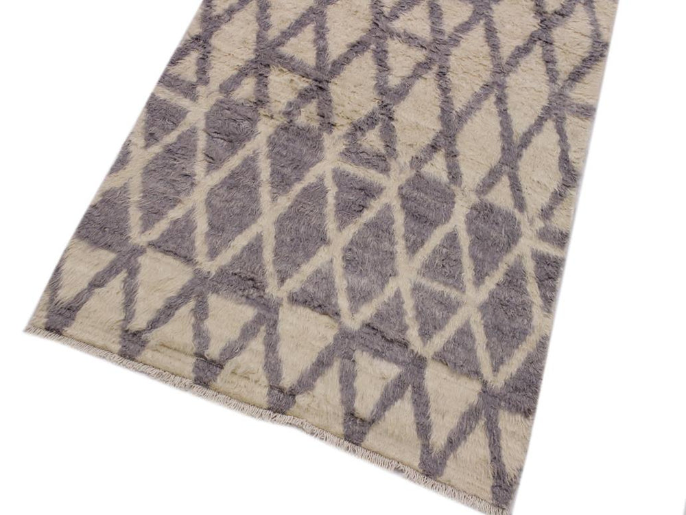 handmade Modern Moroccan Ivory Grey Hand Knotted RECTANGLE 100% WOOL area rug 4x6