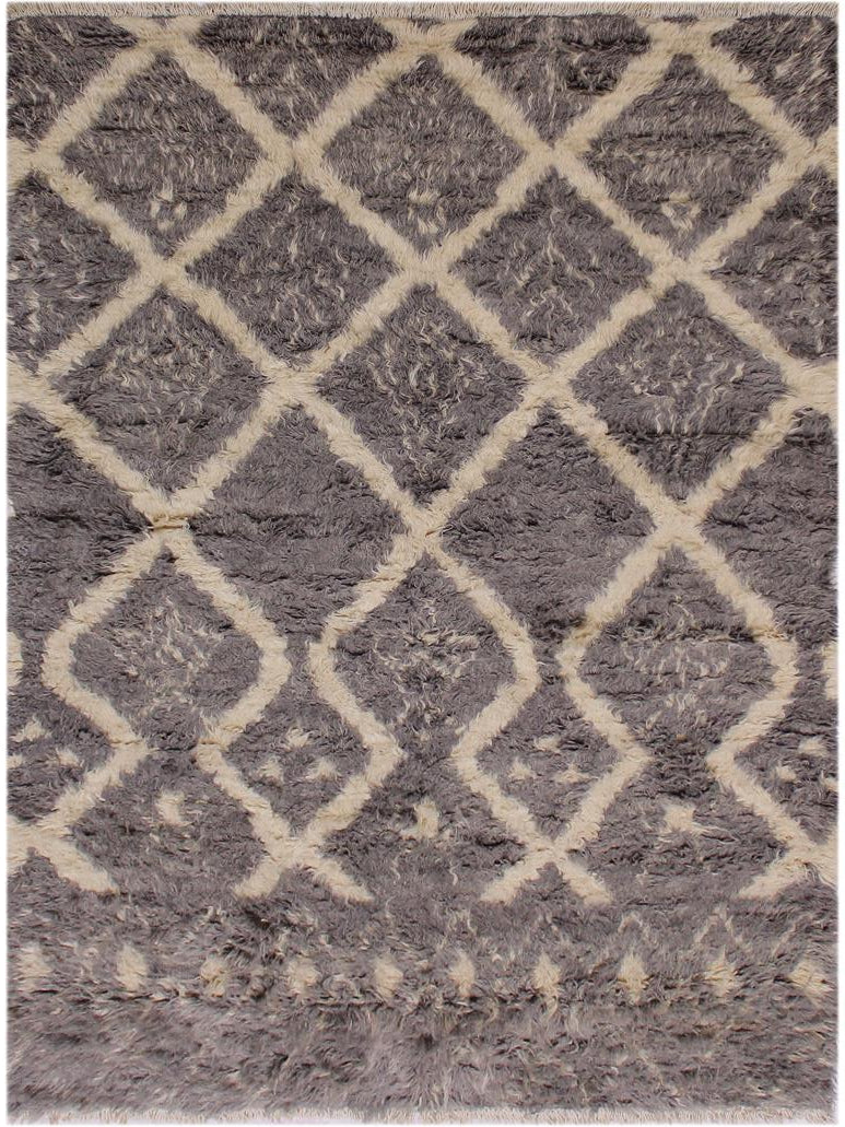 handmade Modern Moroccan Grey Ivory Hand Knotted RECTANGLE 100% WOOL area rug 5x8