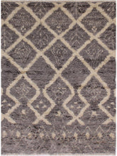 handmade Modern Moroccan Grey Ivory Hand Knotted RECTANGLE 100% WOOL area rug 5x8