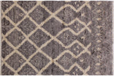 handmade Geometric Moroccan Grey Ivory Hand Knotted RECTANGLE 100% WOOL area rug 5' x 8'