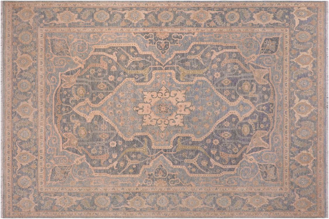 handmade Traditional Kafkaz Gray Lt. Blue Hand Knotted RECTANGLE 100% WOOL area rug 8 x 10