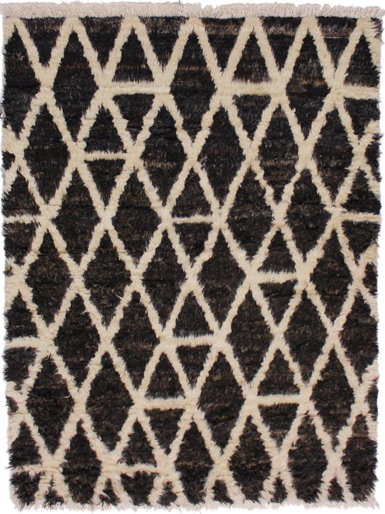 handmade Modern Moroccan Dark Brown Ivory Hand Knotted RECTANGLE 100% WOOL area rug 4x6