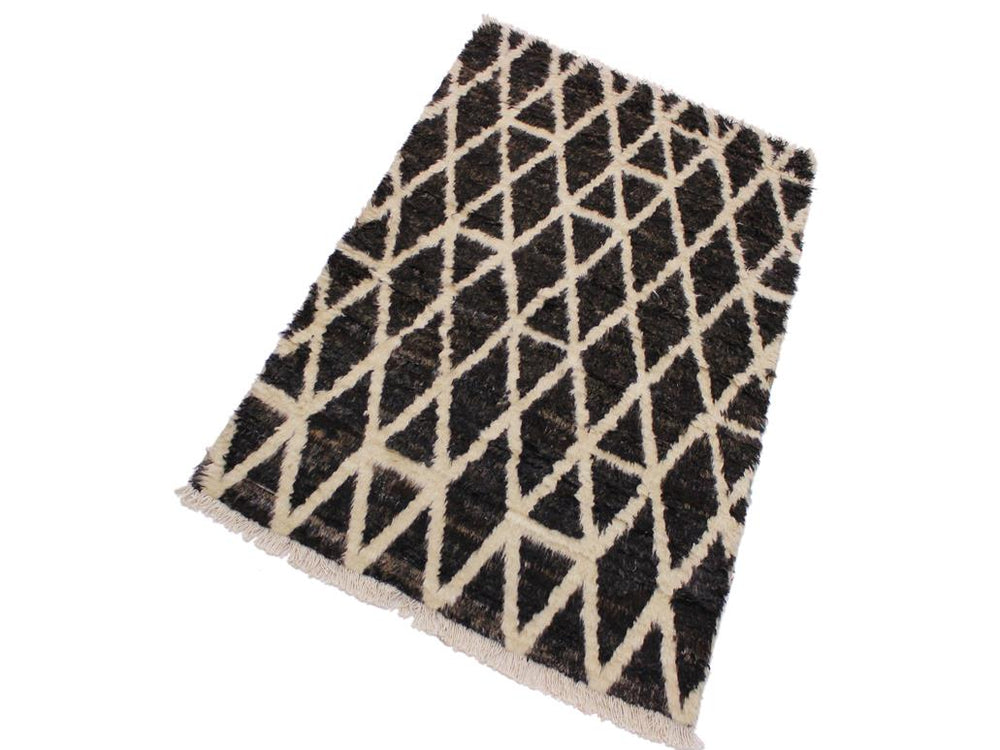 handmade Modern Moroccan Dark Brown Ivory Hand Knotted RECTANGLE 100% WOOL area rug 4x6