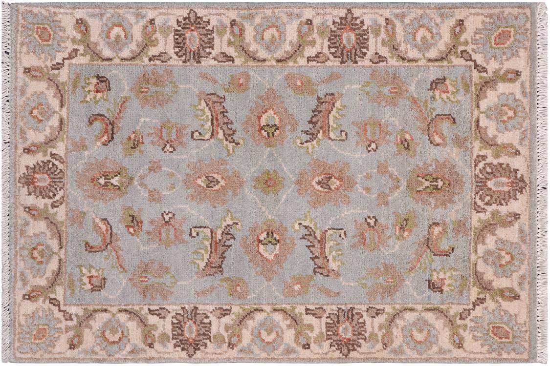 handmade Traditional Kafkaz Lt. Blue Ivory Hand Knotted RECTANGLE 100% WOOL area rug 2 x 3