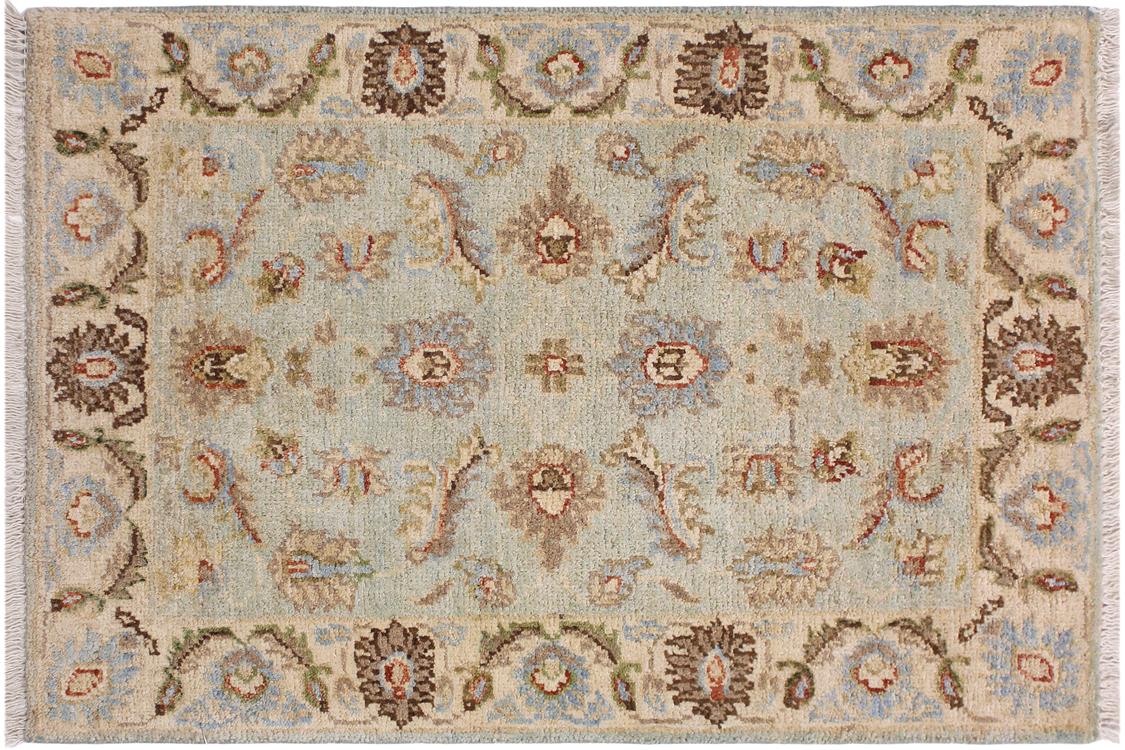 handmade Traditional Kafkaz Lt. Blue Ivory Hand Knotted RECTANGLE 100% WOOL area rug 2 x 3