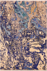 handmade Modern Kafkaz Blue Beige Hand Knotted RECTANGLE WOOL&SILK area rug 8X10