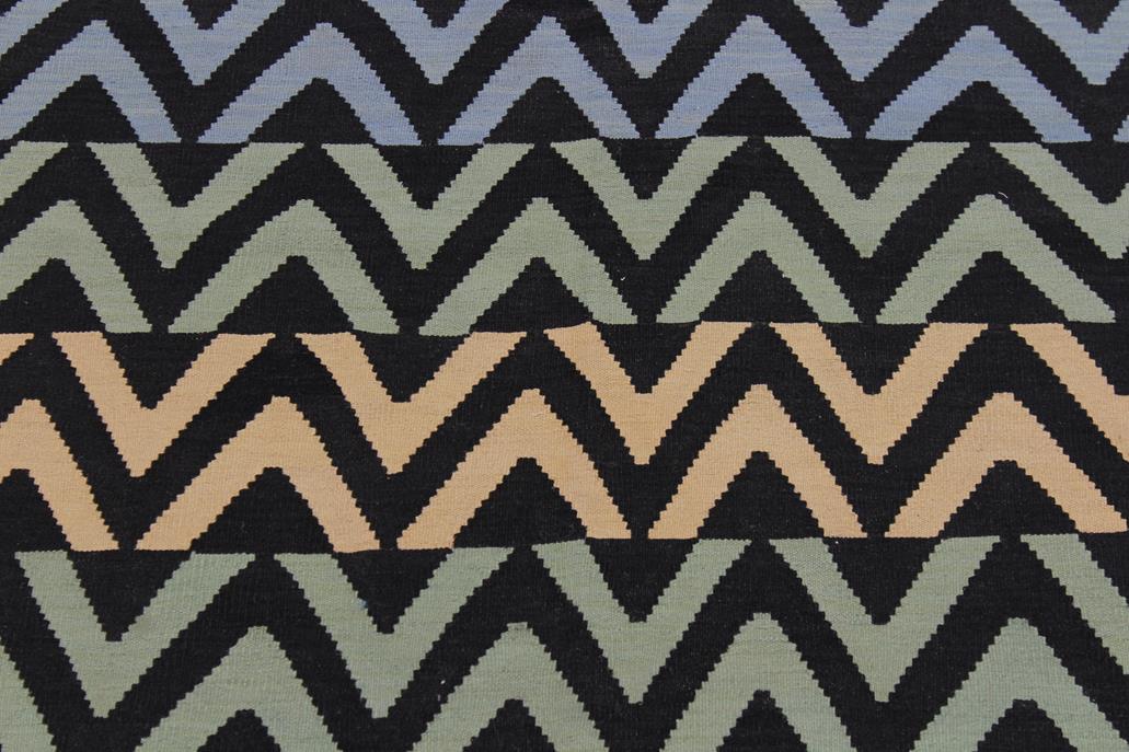 Flat Weave Kilim, Antique, Navaho, Vintage, Handmade, Modern Kilim Black Blue Hand-Woven Rectangle 100% Wool Area Rug 5 x 7