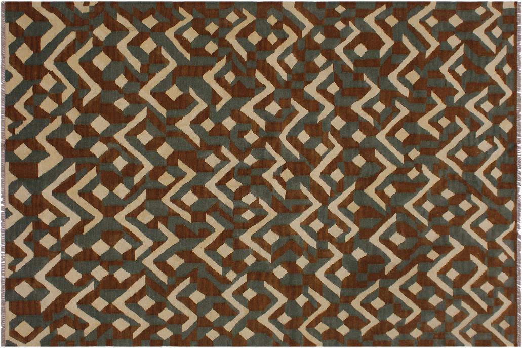 Flat Weave Kilim, Antique, Navaho, Vintage, Handmade, Modern Kilim Brown Ivory Hand-Woven Rectangle 100% Wool Area Rug 5 x 7