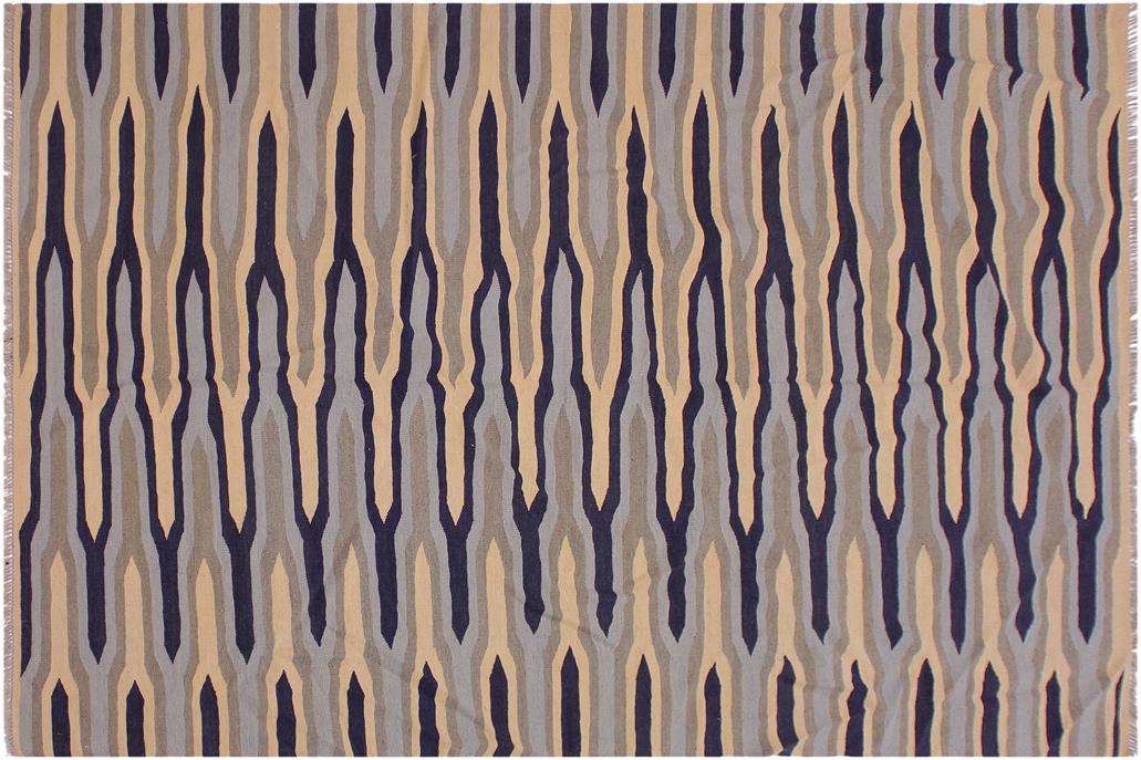 Flat Weave Kilim, Antique, Navaho, Vintage, Handmade, Modern Kilim Beige Blue Hand-Woven Rectangle 100% Wool Area Rug 6 x 9