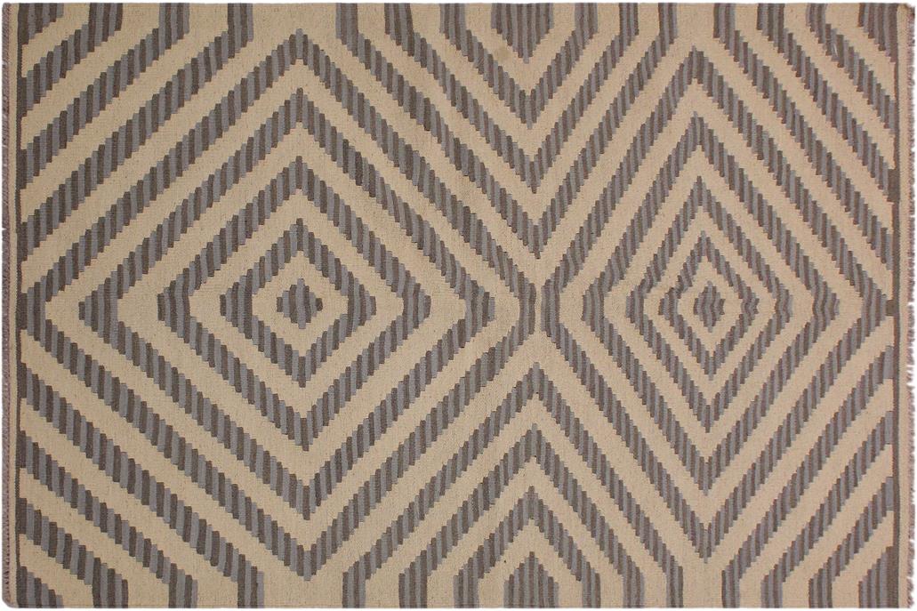 Flat Weave Kilim, Antique, Navaho, Vintage, Handmade, Modern Kilim Ivory Grey Hand-Woven Rectangle 100% Wool Area Rug 4 x 6