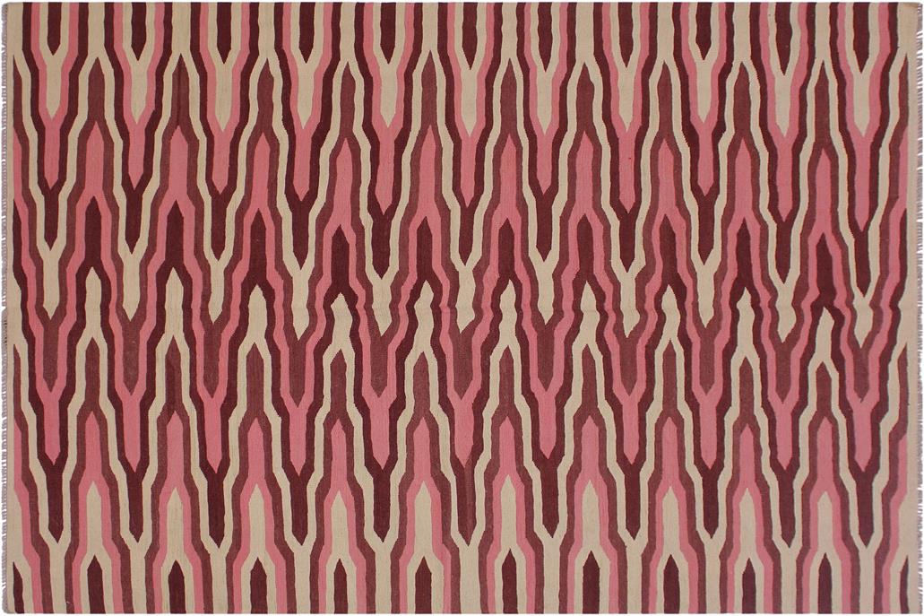 Flat Weave Kilim, Antique, Navaho, Vintage, Handmade, Modern Kilim Ivory Pink Hand-Woven Rectangle 100% Wool Area Rug 6 x 9