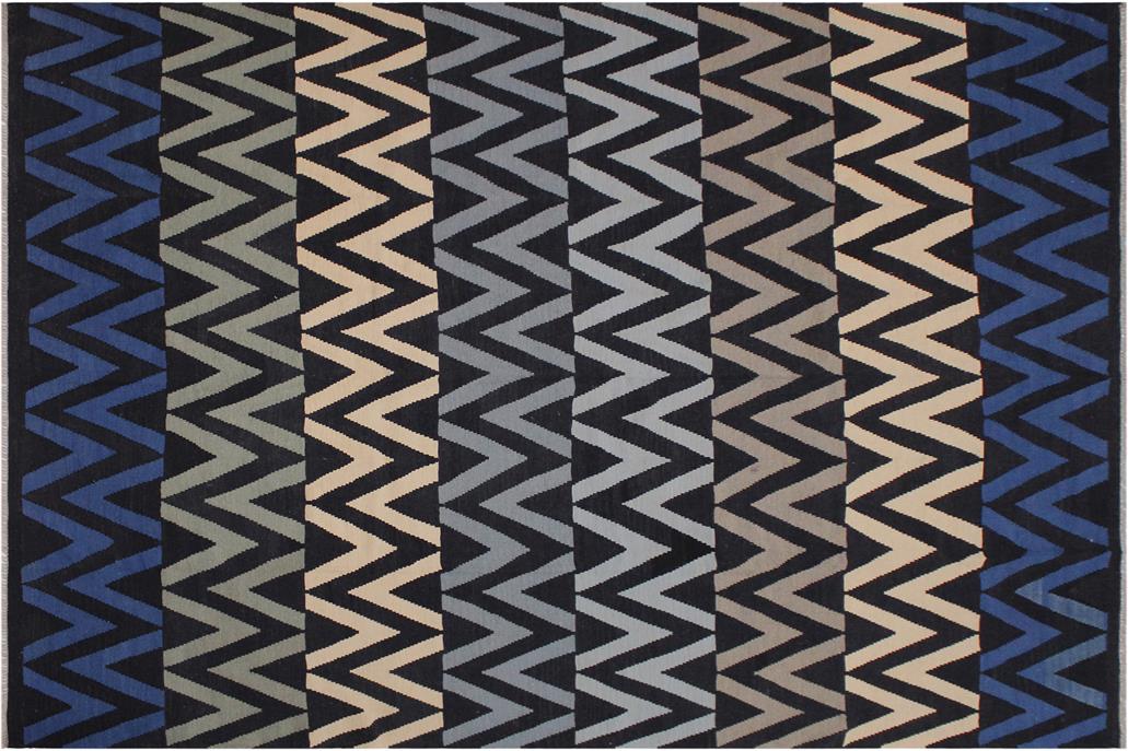 Flat Weave Kilim, Antique, Navaho, Vintage, Handmade, Modern Kilim Black Ivory Hand-Woven Rectangle 100% Wool Area Rug 8 x 10
