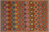 handmade Modern Kilim Brown Pink Hand-Woven RECTANGLE 100% WOOL area rug 5 x 6