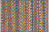 handmade Modern Kilim Blue Rust Hand-Woven RECTANGLE 100% WOOL area rug 5x7