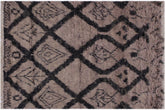 handmade Geometric Moroccan Lt. Brown Black Hand Knotted RECTANGLE 100% WOOL area rug 4' x 6'
