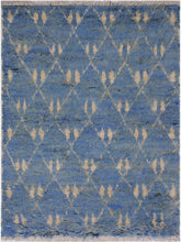 handmade Modern Moroccan Lt. Blue Ivory Hand Knotted RECTANGLE 100% WOOL area rug 4x6