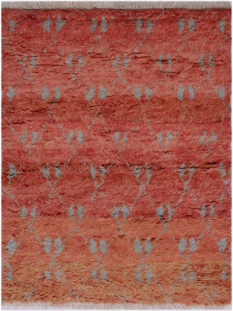 handmade Modern Moroccan Rust Grey Hand Knotted RECTANGLE 100% WOOL area rug 4x6