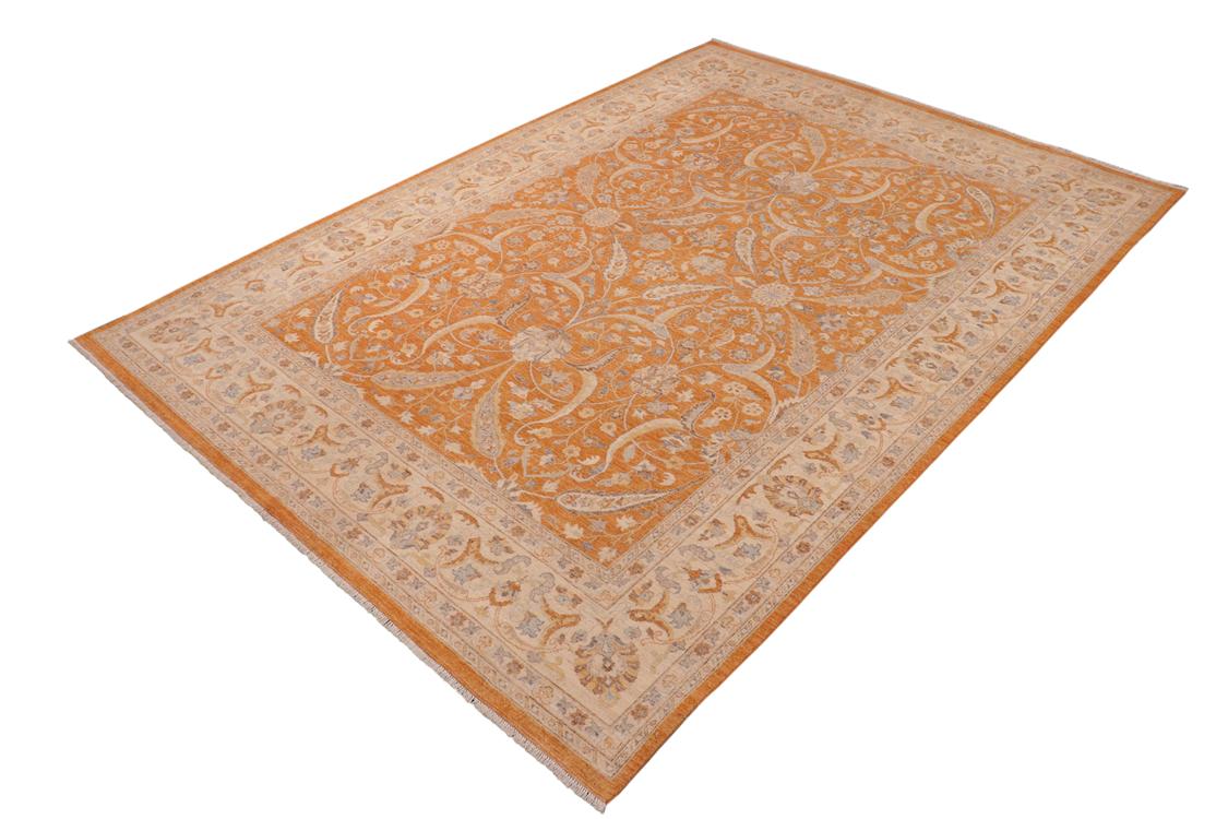 handmade Traditional Kafkaz Orange Ivory Hand Knotted RECTANGLE 100% WOOL area rug 10 x 14