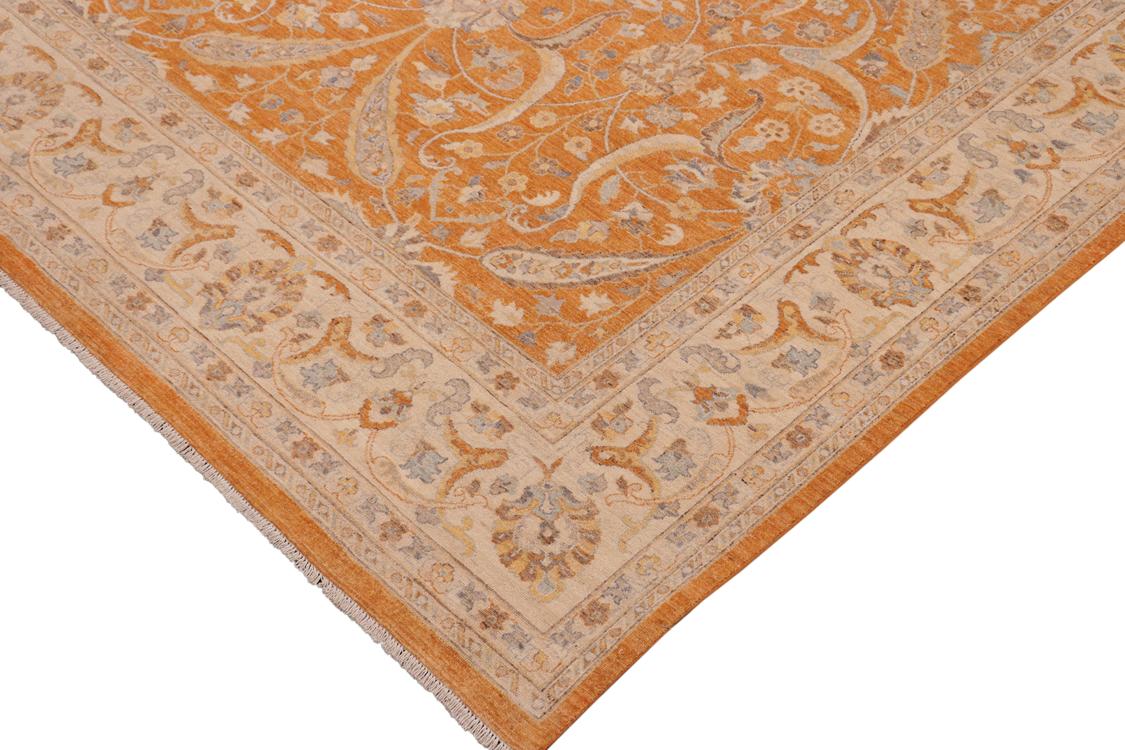 handmade Traditional Kafkaz Orange Ivory Hand Knotted RECTANGLE 100% WOOL area rug 10 x 14