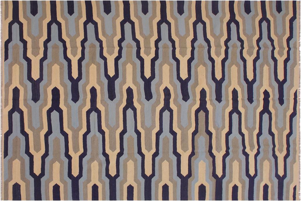 Flat Weave Kilim, Antique, Navaho, Vintage, Handmade, Modern Kilim Ivory Blue Hand-Woven Rectangle 100% Wool Area Rug 8 x 10