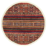 handmade Geometric Khurgeen Red Blue Hand Knotted ROUND 100% WOOL area rug 4x4