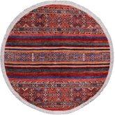 handmade Geometric Kurjean Red Blue Hand Knotted ROUND 100% WOOL area rug 4x4
