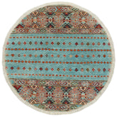 handmade Geometric Kurjean Blue Gold Hand Knotted ROUND 100% WOOL area rug 3x3