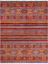 handmade Geometric Khorgeen Gold Red Hand Knotted RECTANGLE 100% WOOL area rug 6x8