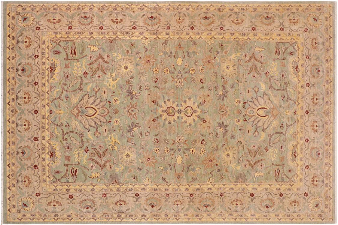 handmade Traditional Kafkaz Green Tan Hand Knotted RECTANGLE 100% WOOL area rug 10 x 14