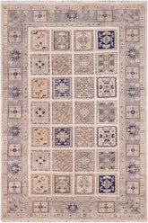 handmade Transitional Kafkaz Ivory Blue Hand Knotted RECTANGLE 100% WOOL area rug 6X9