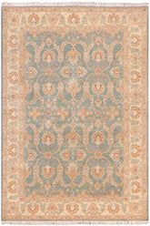 handmade Traditional Kafkaz Green Beige Hand Knotted RECTANGLE 100% WOOL area rug 5X7