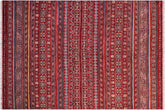 handmade Geometric Kurjean Red Gold Hand Knotted RECTANGLE 100% WOOL area rug 5x6