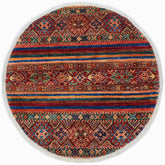 handmade Geometric Khurgeen Red Blue Hand Knotted ROUND 100% WOOL area rug 3x3