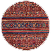 handmade Geometric Kurjean Red Blue Hand Knotted ROUND 100% WOOL area rug 5x5