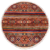 handmade Geometric Kurjean Red Blue Hand Knotted ROUND 100% WOOL area rug 3x3