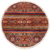 handmade Geometric Khurgeen Red Blue Hand Knotted ROUND 100% WOOL area rug 3x3