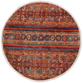 handmade Geometric Kurjean Red Blue Hand Knotted ROUND 100% WOOL area rug 5x5