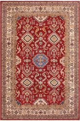 handmade Geometric Super Kazak Red Beige Hand Knotted RECTANGLE 100% WOOL area rug 9X12