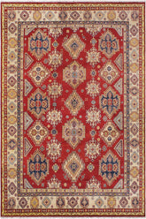 handmade Geometric Kazak Red Beige Hand Knotted RECTANGLE 100% WOOL area rug 9'X12'