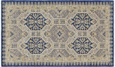 handmade Transitional Kafkaz Blue Beige Hand Knotted RECTANGLE 100% WOOL area rug 3' x 6'