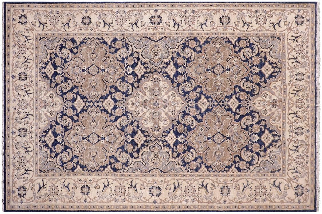 handmade Traditional Kafkaz Blue Beige Hand Knotted RECTANGLE 100% WOOL area rug 6 x 9