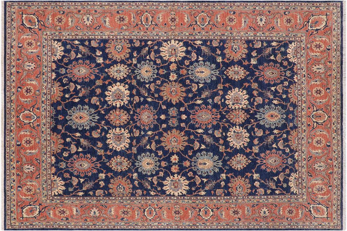 handmade Traditional Kafkaz Blue Rust Hand Knotted RECTANGLE 100% WOOL area rug 8 x 10