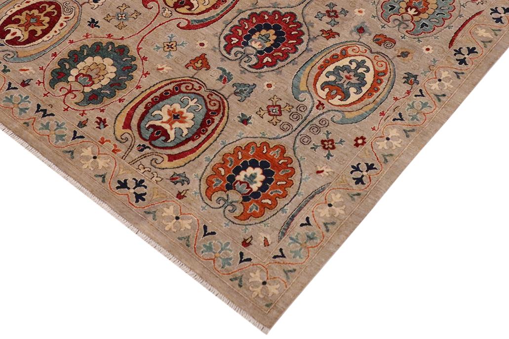 handmade Transitional Kafkaz Grey Orange Hand Knotted RECTANGLE 100% WOOL area rug 8 x 10
