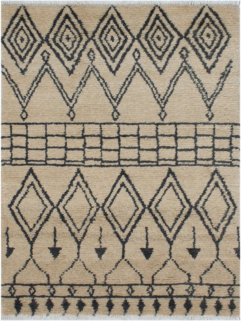 handmade Modern Moroccan Beige Gray Hand Knotted RECTANGLE 100% WOOL area rug 4x6
