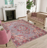 handmade Vintage Hand Painte Blue Purple Hand Knotted RECTANGLE 100% WOOL area rug 6X9