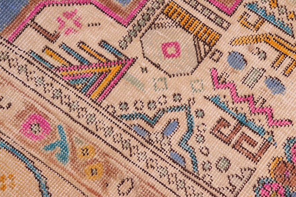 handmade Vintage Hand Painte Blue Beige Hand Knotted RECTANGLE 100% WOOL area rug 8X11