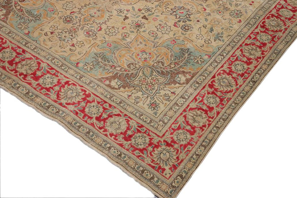 handmade Vintage Hand Painte Beige Red Hand Knotted RECTANGLE 100% WOOL area rug 9X11